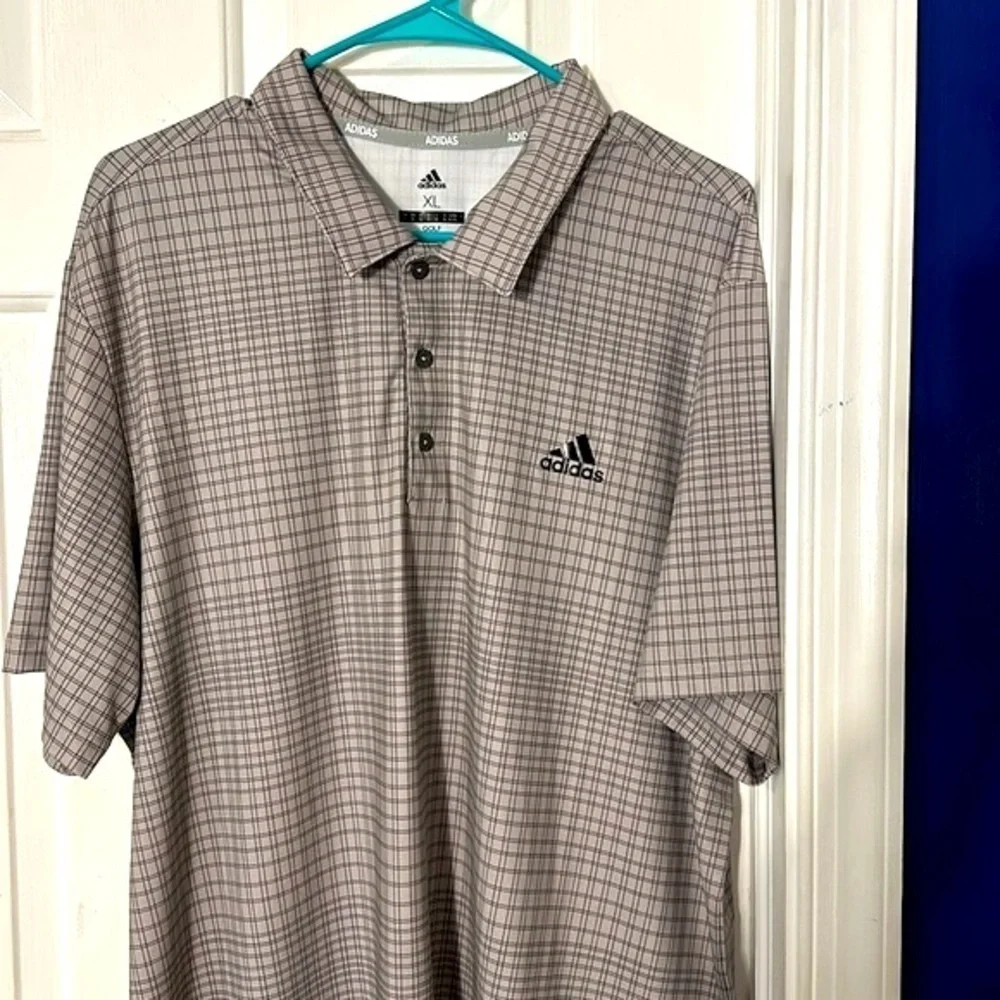NWOT Men’s Adidas Gray Plaid Polyester & Spandex Short Sleeve Golf Polo Size XL
